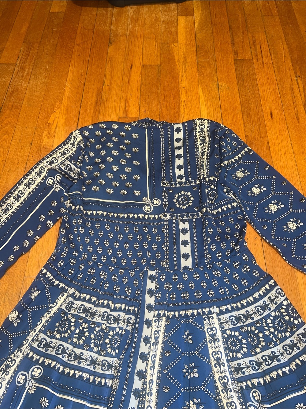 Zara Patchwork Pleated Long Sleeve Mini Dress in Bandana Blue, Women’s Small - Picture 13 of 16